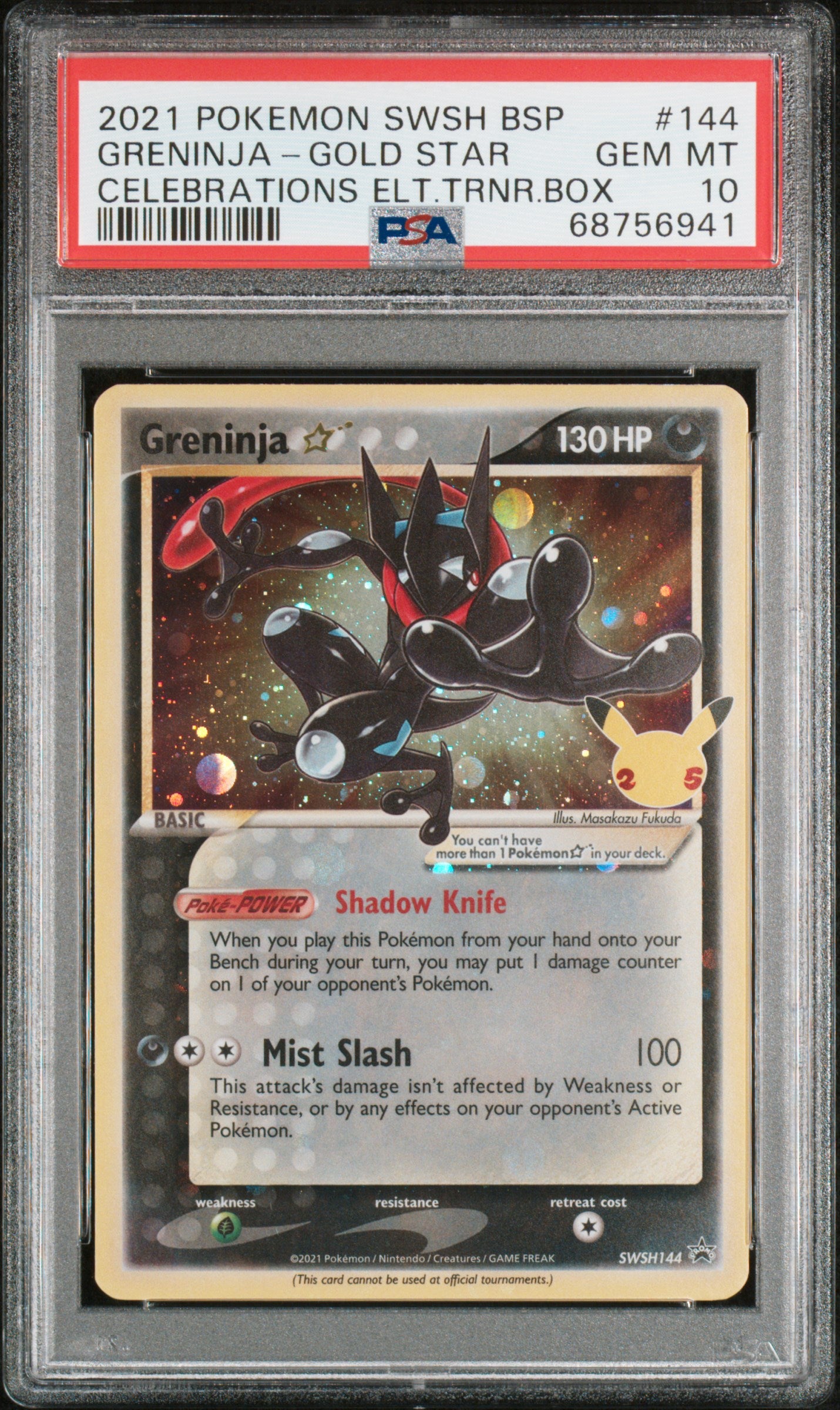 GRENINJA-GOLD STAR CELEBRATIONS ELT.TRNR.BOX 2021 POKEMON SWSH BLACK STAR PROMO PSA GEM MT 10
