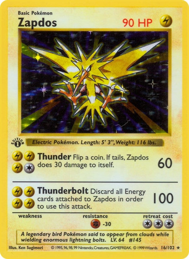 Image for Zapdos (016/102) (Base Set (Shadowless)) (BSS) - Pokemon