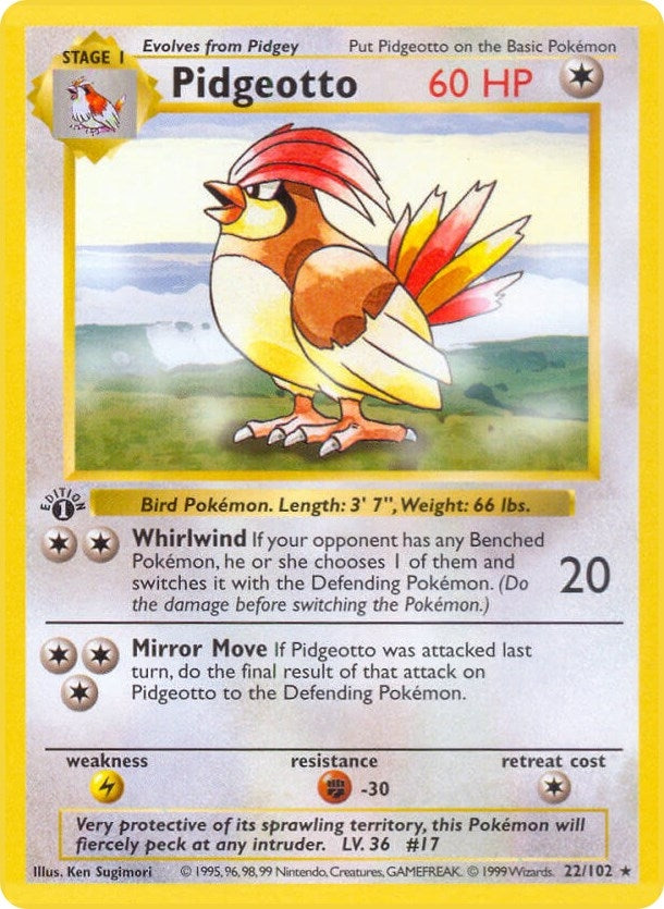 Image for Pidgeotto (022/102) (Base Set (Shadowless)) (BSS) - Pokemon
