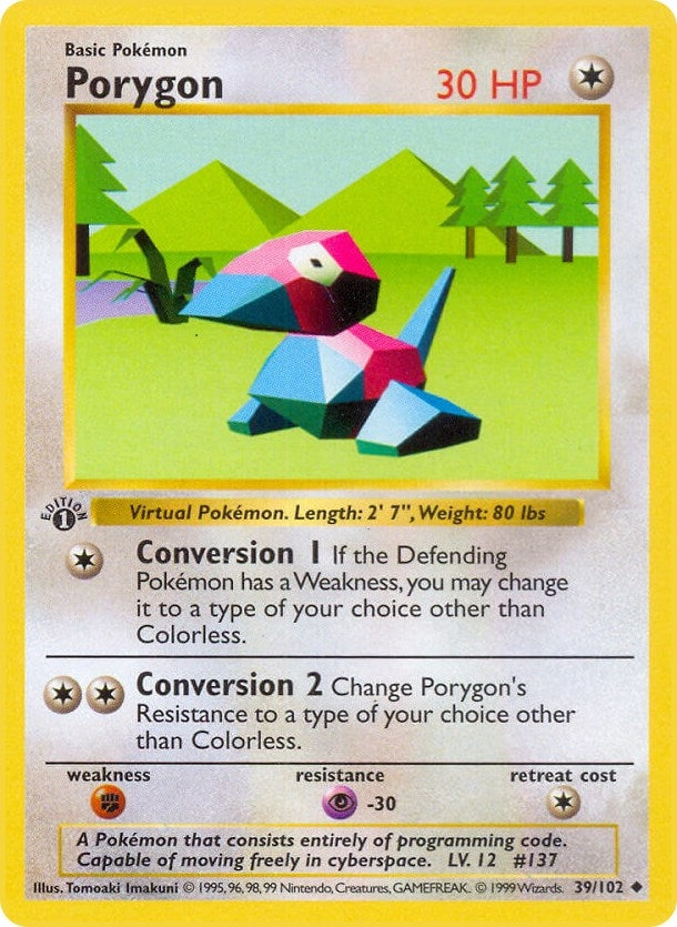 Image for Porygon (039/102) (Base Set (Shadowless)) (BSS) - Pokemon