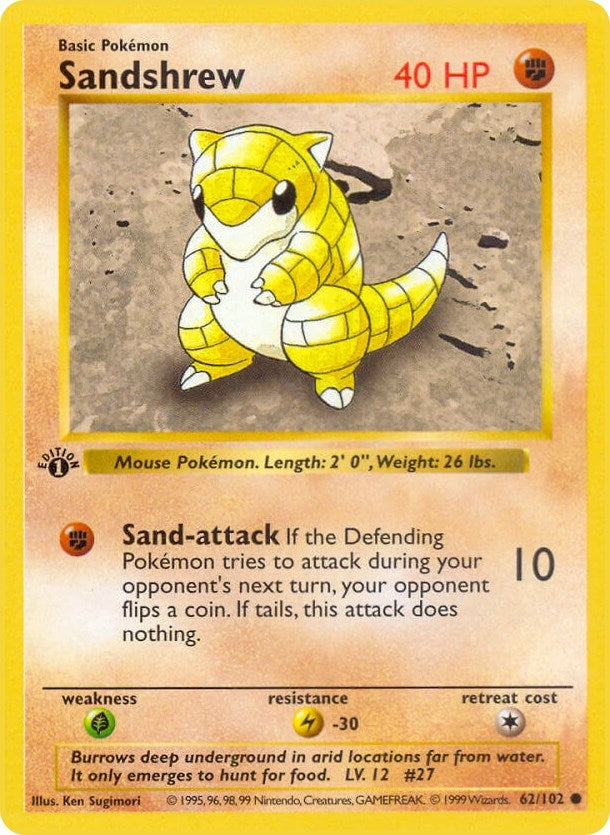Image for Sandshrew (062/102) (Base Set (Shadowless)) (BSS) - Pokemon