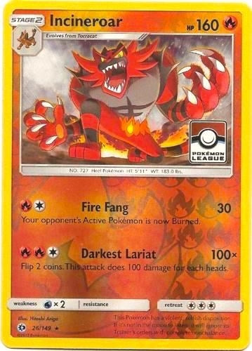 Image for Incineroar - 26/149 (Pokemon League) (026/149) (League & Championship Cards) (PR) - Pokemon