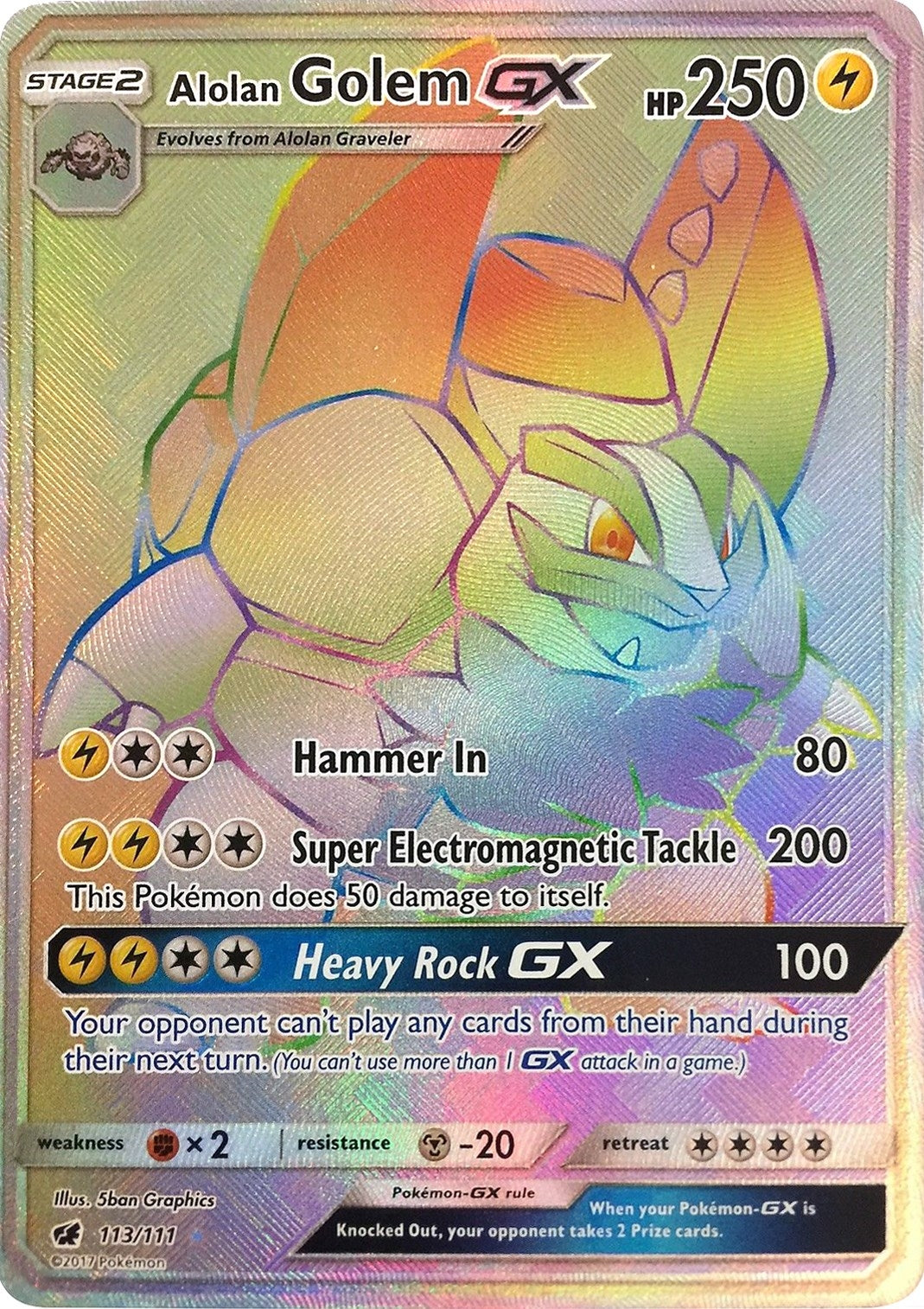 Image for Alolan Golem GX (Secret) (113/111) (SM - Crimson Invasion) (SM04) - Pokemon
