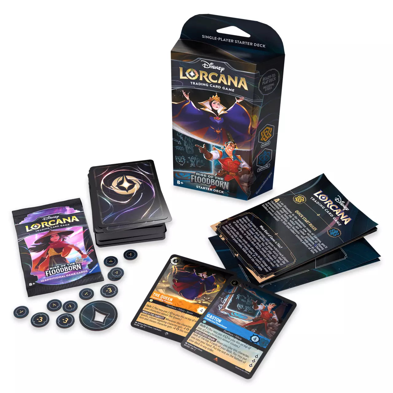 Disney Lorcana TCG - Set 2: Rise of the Floodborn - Evil Queen and Gaston Starter Deck - PokeBox USA