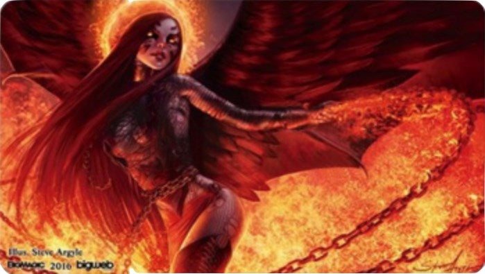 Image for Magic Grand Prix 2016 Playmat: Nagoya (Version 2) - "Fire and Iron" Angel - Steve Argyle Commissioned Artwork - Playmats