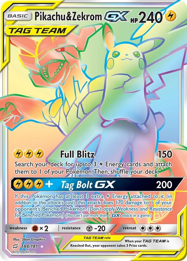 Image for Pikachu & Zekrom GX (Secret) (184/181) (SM - Team Up) (SM9) - Pokemon