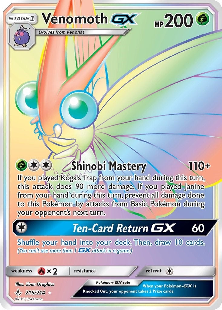 Image for Venomoth GX (Secret) (216/214) (SM - Unbroken Bonds) (SM10) - Pokemon