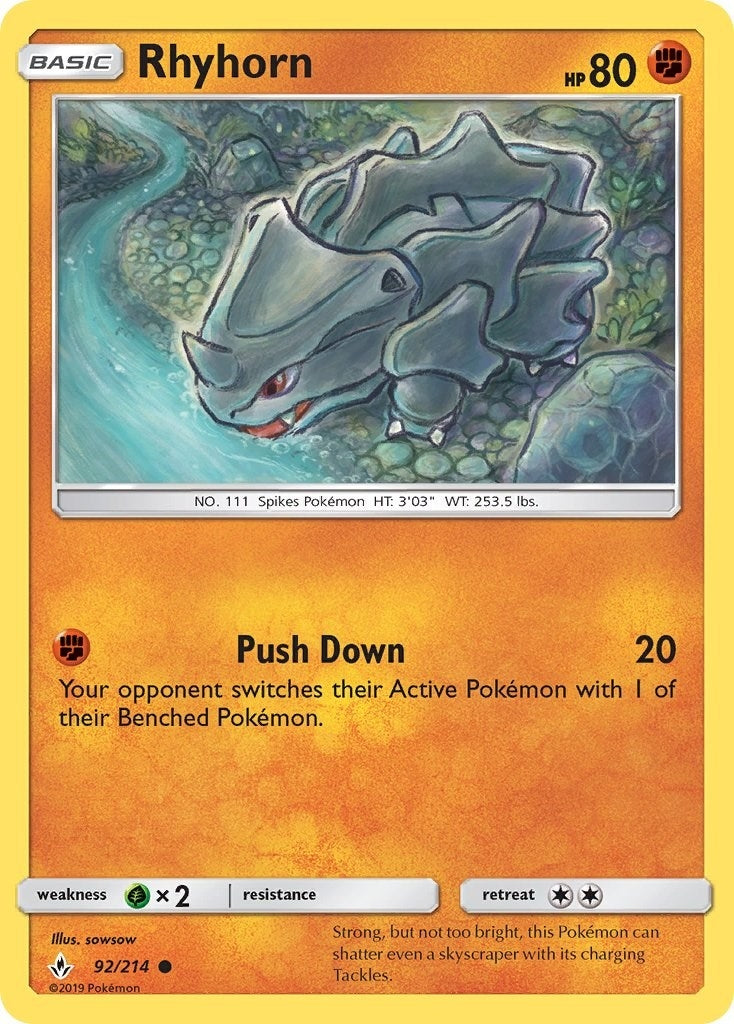 Image for Rhyhorn (92) (92/214) (SM - Unbroken Bonds) (SM10) - Pokemon