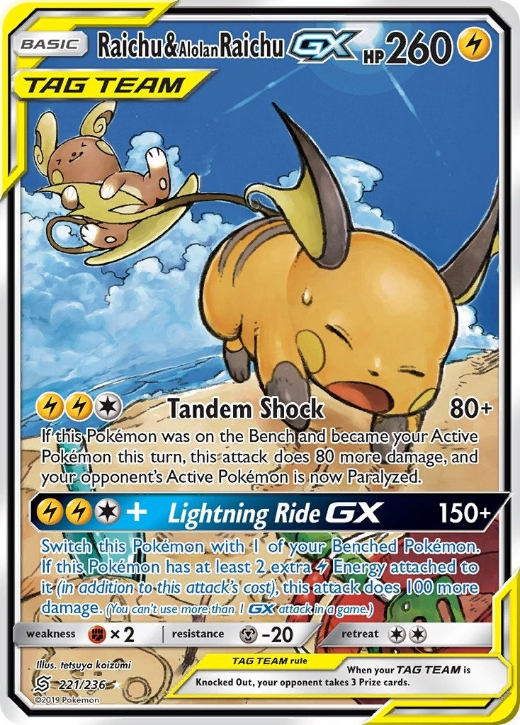 Image for Raichu & Alolan Raichu GX (Alternate Full Art) (221/236) (SM - Unified Minds) (SM11) - Pokemon
