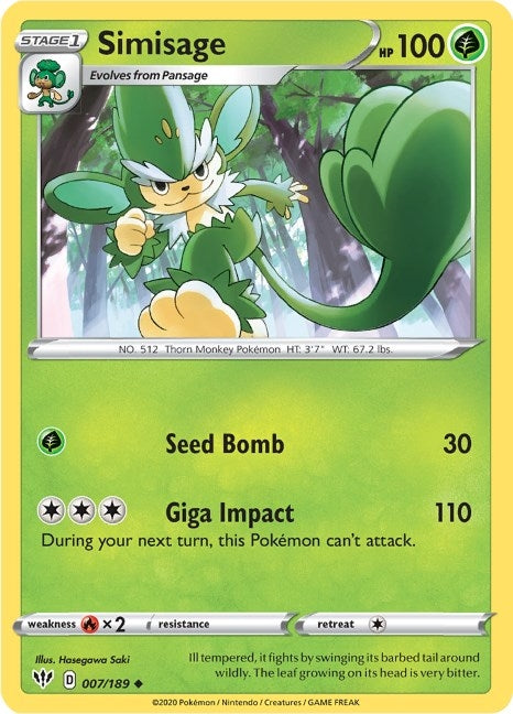 Image for Simisage (007/189) (SWSH03: Darkness Ablaze) (SWSH03) - Pokemon