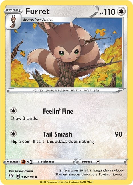 Image for Furret (136/189) (SWSH03: Darkness Ablaze) (SWSH03) - Pokemon