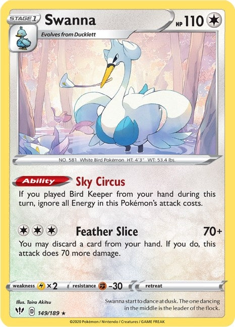 Image for Swanna (149/189) (SWSH03: Darkness Ablaze) (SWSH03) - Pokemon