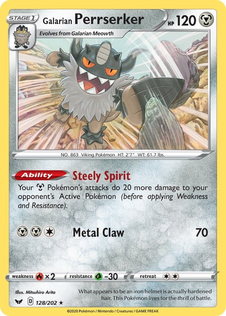 Image for Galarian Perrserker 128/202 (SWSH Base Set) (128/202) (Deck Exclusives) (PR) - Pokemon