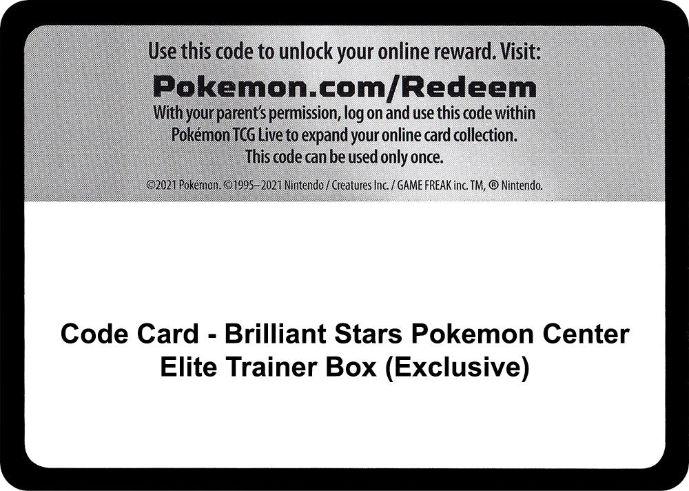 Image for Code Card - Brilliant Stars Pokemon Center Elite Trainer Box (Exclusive) (SWSH09: Brilliant Stars) (SWSH09) - Pokemon