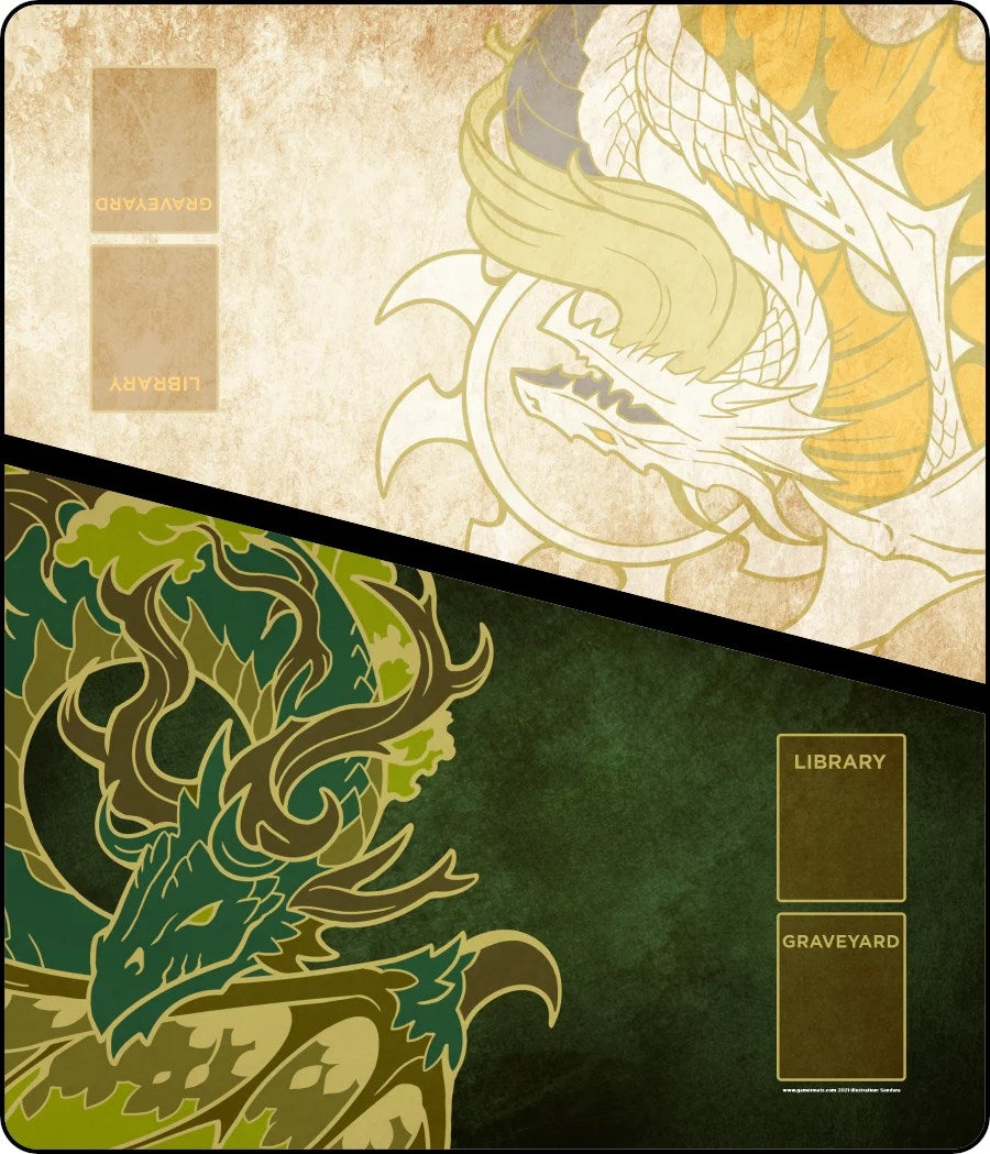 Image for GamerMats Playmat - Green White Dragon 2-Player XL Playmat (Magic Compatible) - Playmats