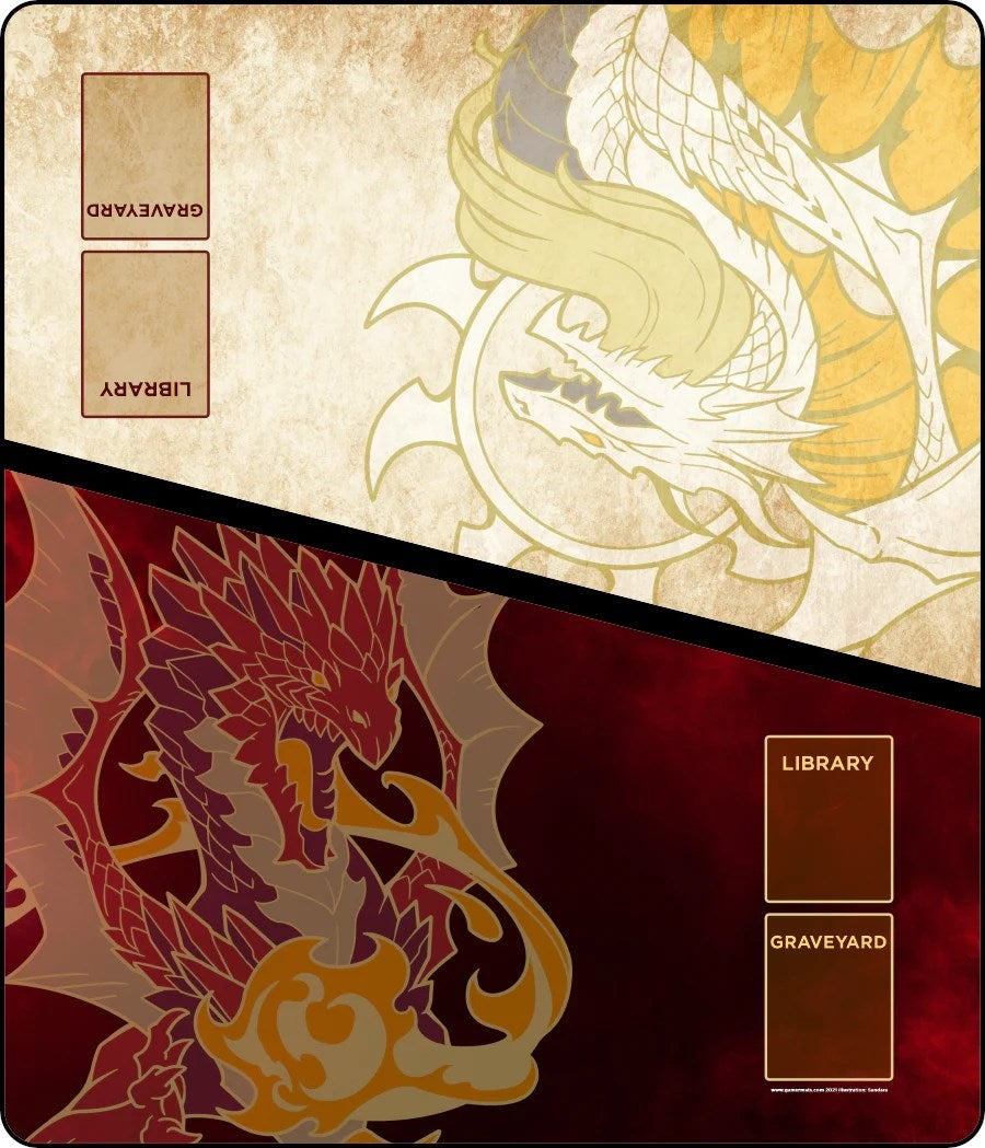 Image for GamerMats Playmat - White Red Dragon 2-Player XL Playmat (Magic Compatible) - Playmats