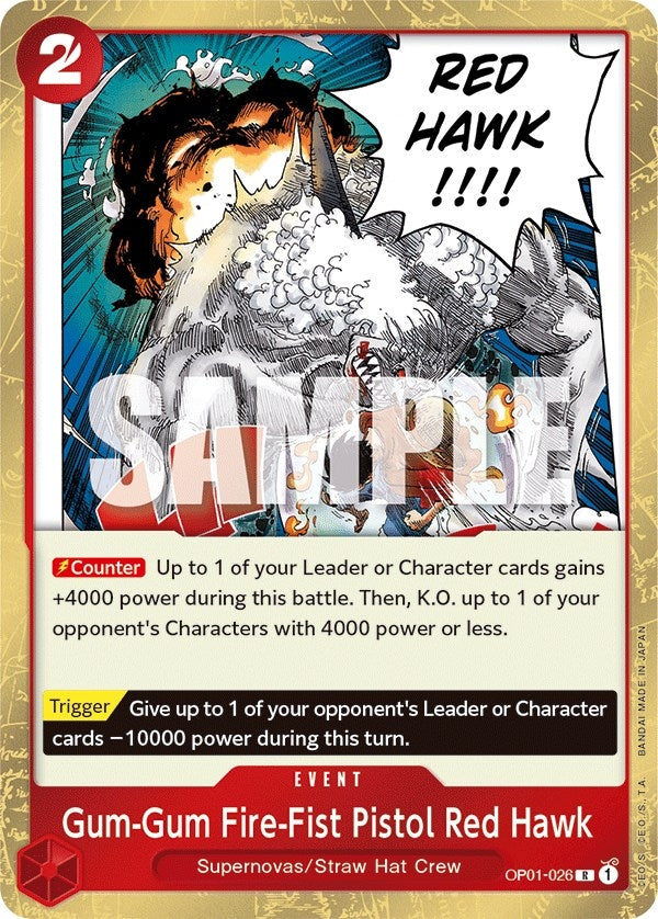 Image for Gum-Gum Fire-Fist Pistol Red Hawk (OP01-026) (Romance Dawn) (OP01) - One Piece Card Game