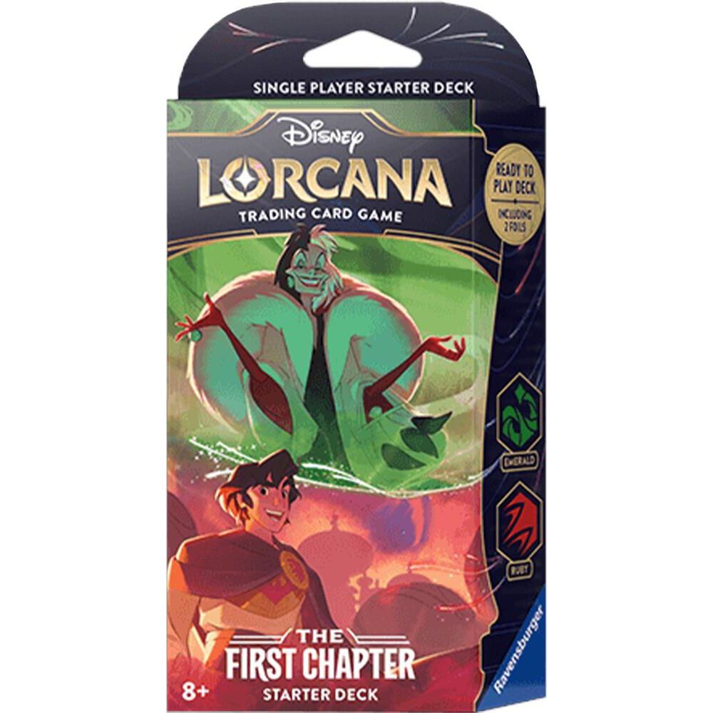 Disney Lorcana TCG - Set 1: The Fist Chapter - Cruella & Aladdin Starter Deck (Emerald/Ruby) - PokeBox USA