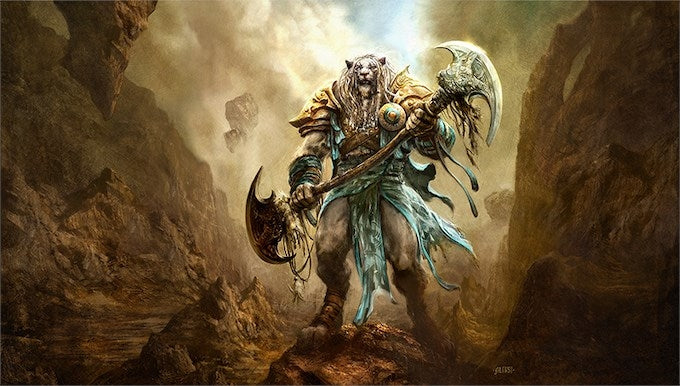 Image for Aleksi Briclot Planeswalker Playmat for Magic: The Gathering (Kickstarter Exclusive) - Ajani Goldmane - Playmats
