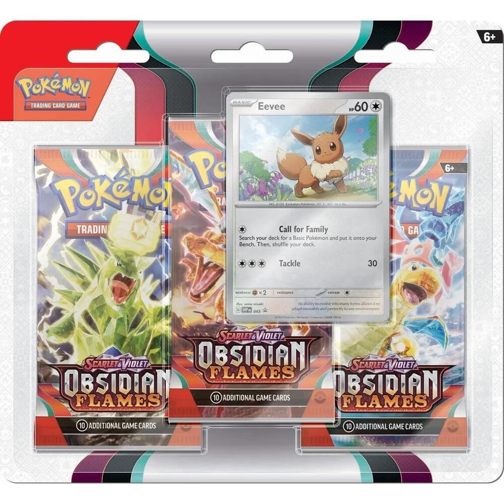 POKÉMON TCG Scarlet & Violet 3: Obsidian Flames Three Booster Blister (Eevee) - PokeBox USA