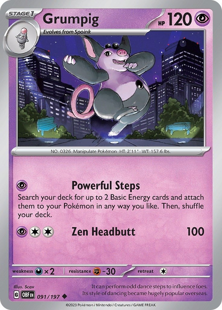 Image for Grumpig (091/197) (SV03: Obsidian Flames) - Pokemon