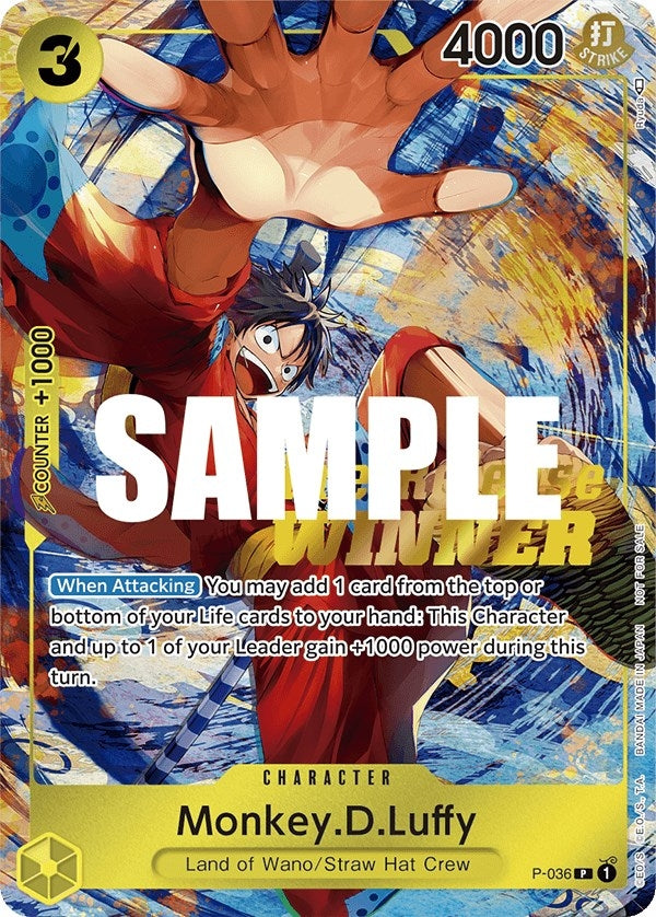 Image for Monkey.D.Luffy (Pre-Release Tournament) (Winner) (P-036) (One Piece Promotion Cards) (OP-PR) - One Piece Card Game