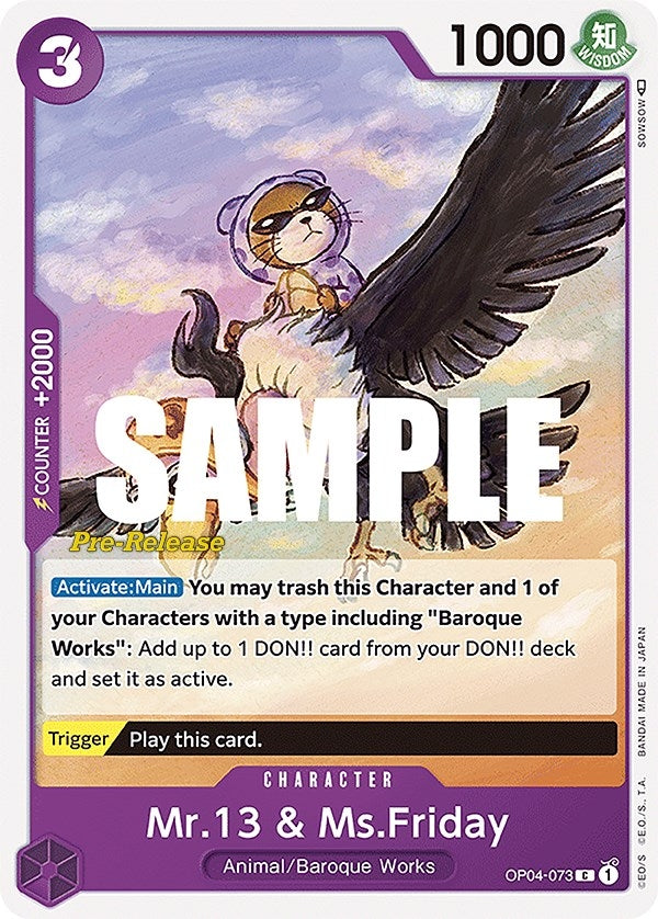 Image for Mr.13 & Ms.Friday (OP04-073) (Kingdoms of Intrigue Pre-Release Cards) (OP04 PRE) - One Piece Card Game