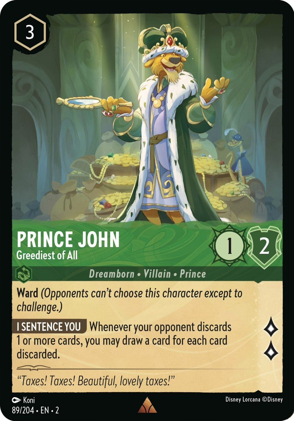 Image for Prince John - Greediest of All (89/204) (Rise of the Floodborn) (2) - Disney Lorcana