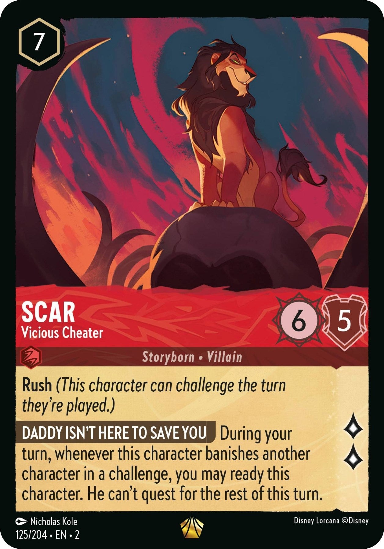 Image for Scar - Vicious Cheater (125/204) (Rise of the Floodborn) (2) - Disney Lorcana
