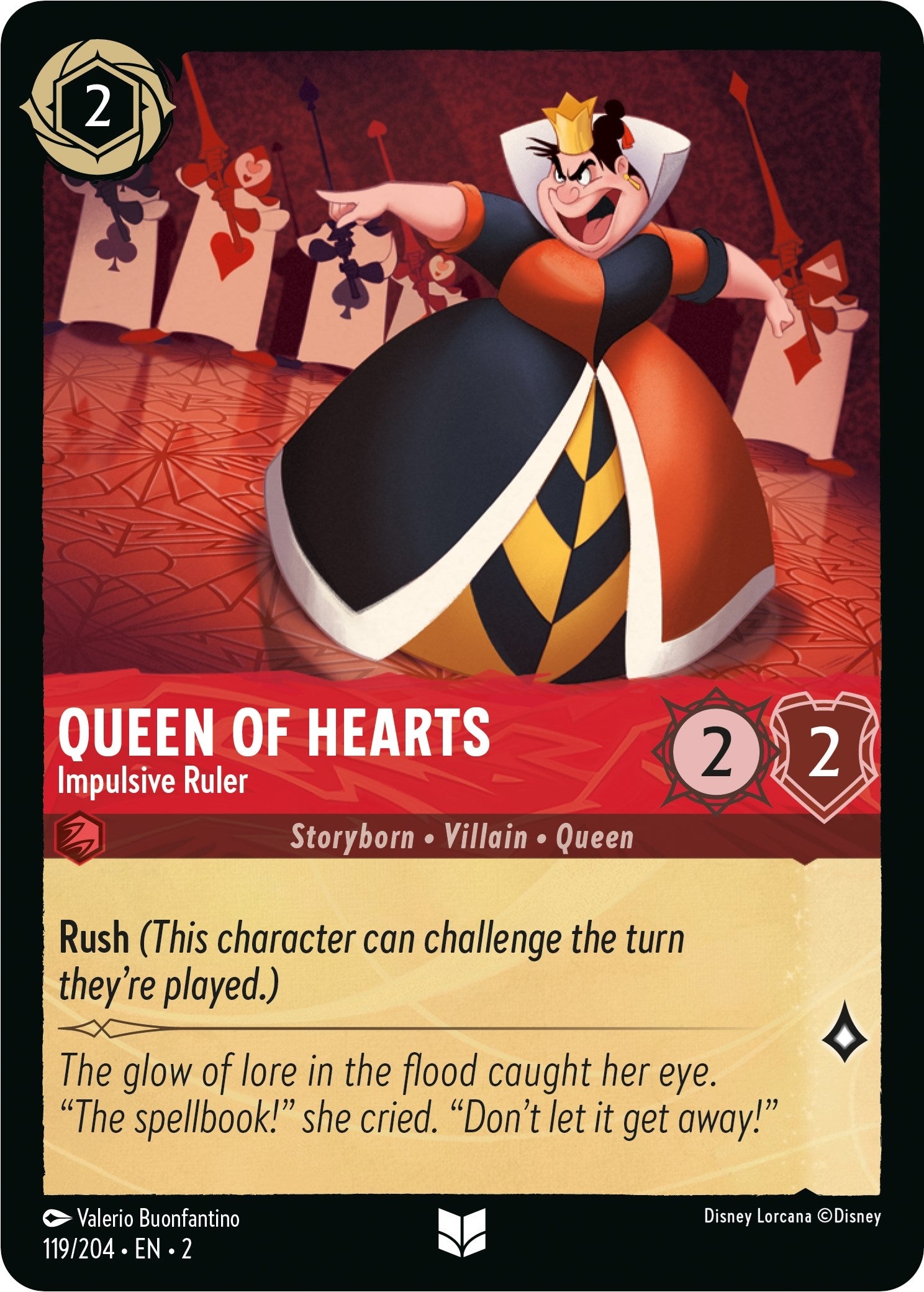 Image for Queen of Hearts - Impulsive Ruler (119/204) (Rise of the Floodborn) (2) - Disney Lorcana
