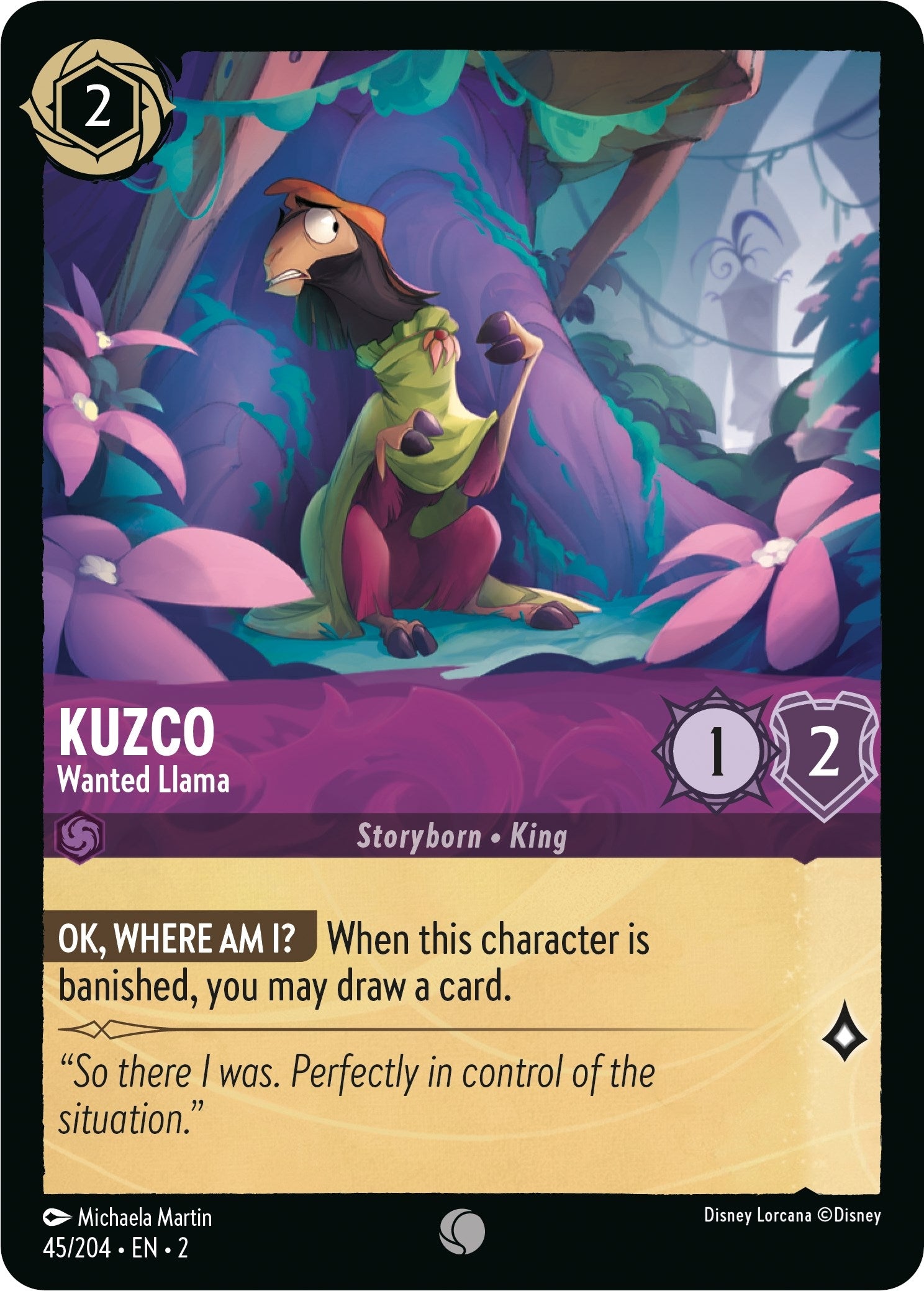 Image for Kuzco - Wanted Llama (45/204) (Rise of the Floodborn) (2) - Disney Lorcana