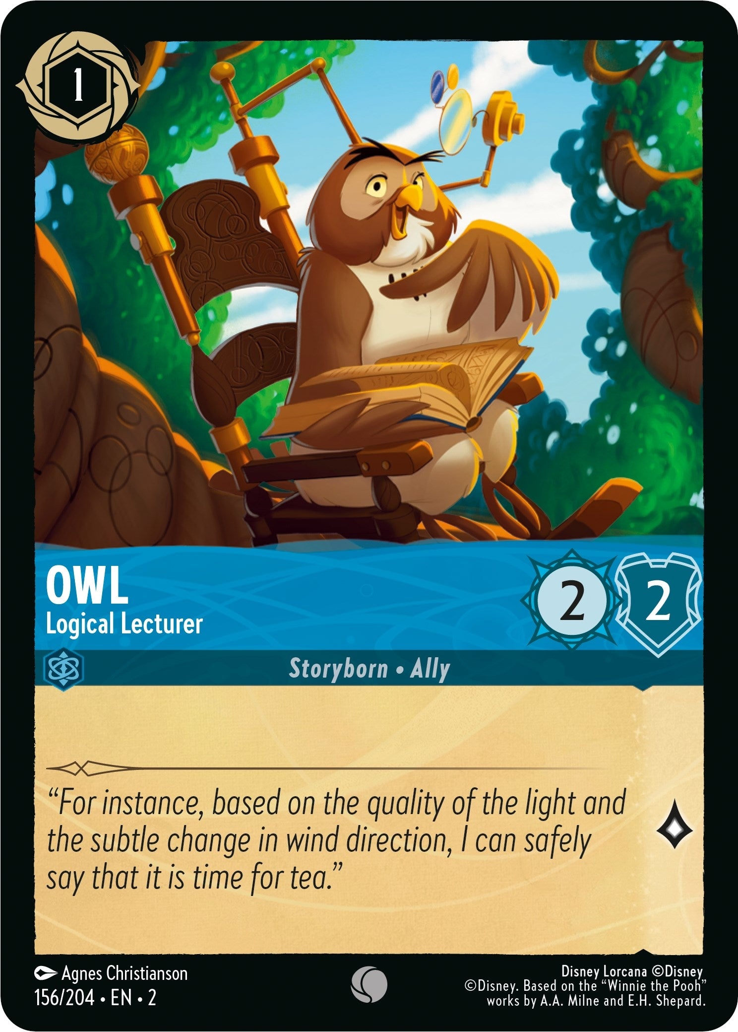 Image for Owl - Logical Lecturer (156/204) (Rise of the Floodborn) (2) - Disney Lorcana