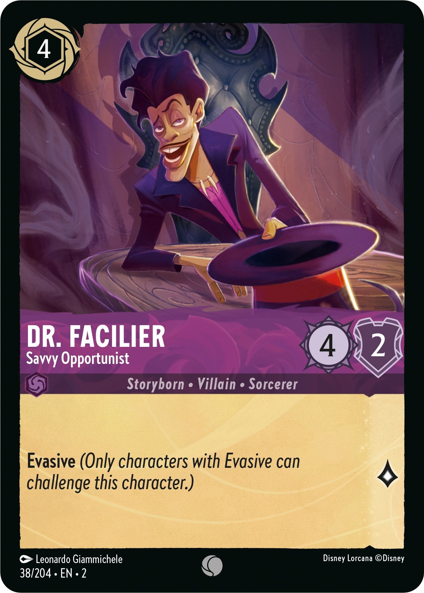Image for Dr. Facilier - Savvy Opportunist (38/204) (Rise of the Floodborn) (2) - Disney Lorcana