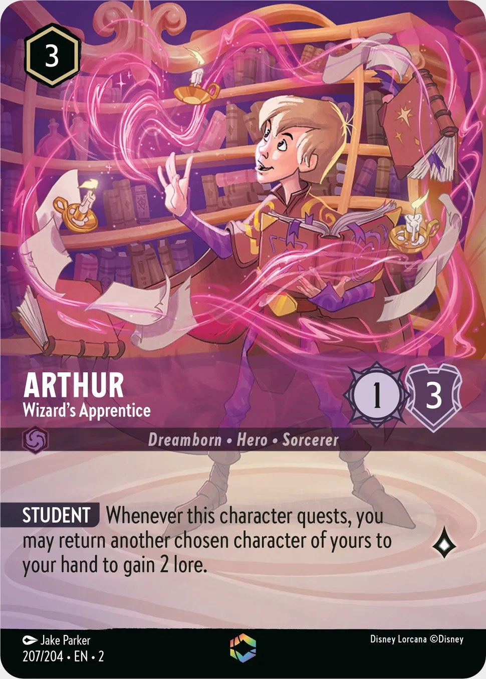 Image for Arthur - Wizard's Apprentice (Enchanted) (207/204) (Rise of the Floodborn) (2) - Disney Lorcana