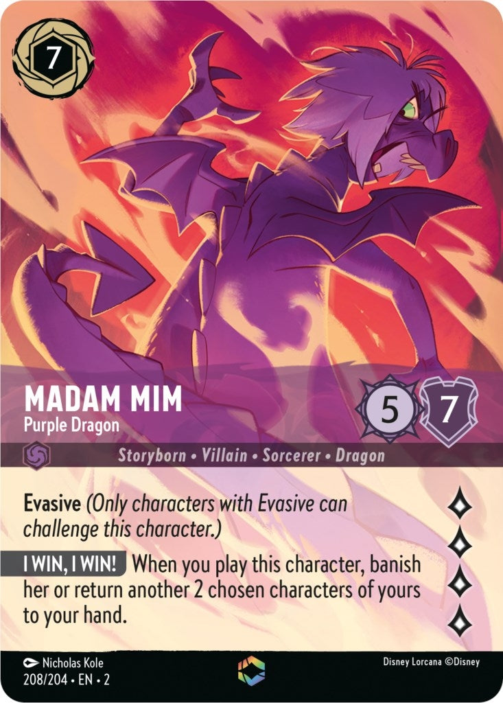 Image for Madam Mim - Purple Dragon (Enchanted) (208/204) (Rise of the Floodborn) (2) - Disney Lorcana