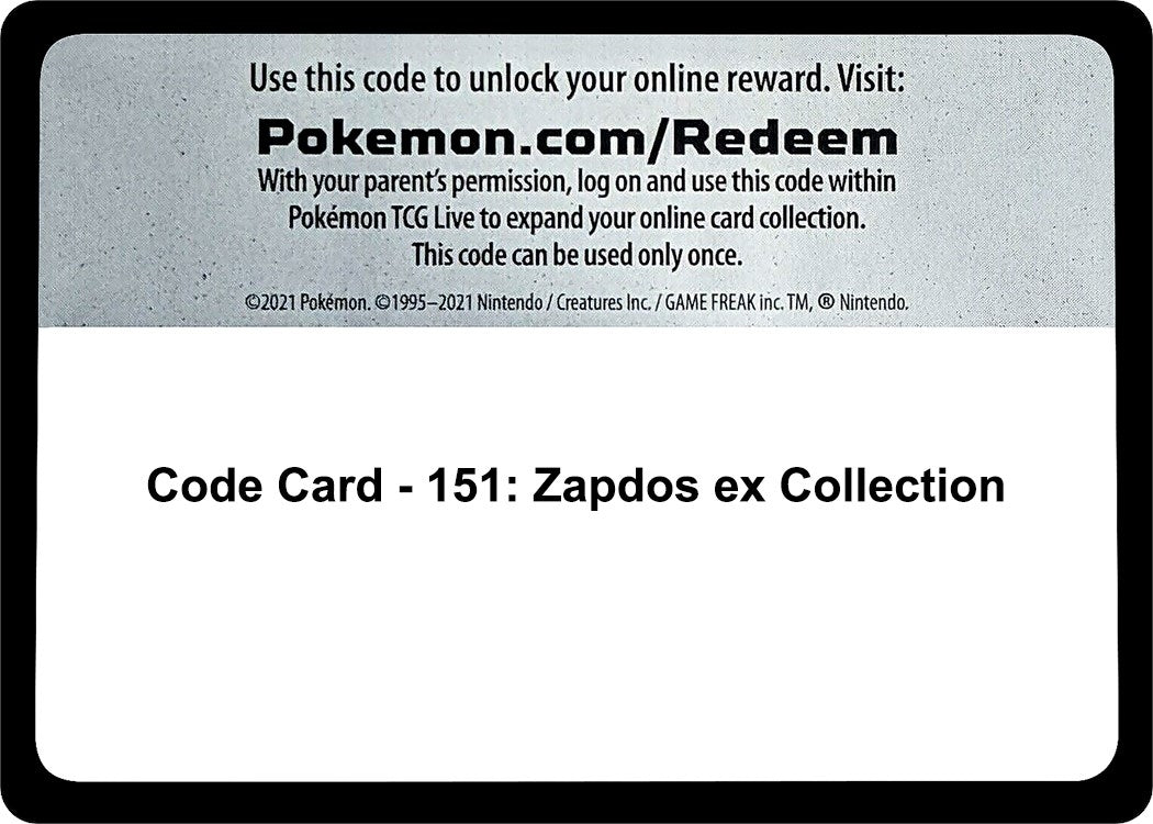 Image for Code Card - 151: Zapdos ex Collection (SV: Scarlet & Violet 151) (MEW) - Pokemon