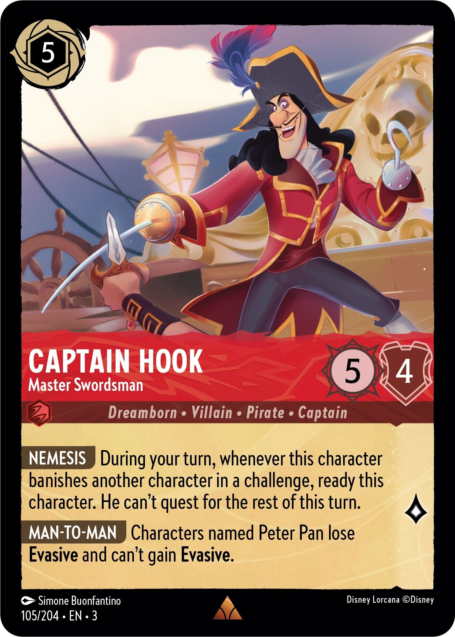 Image for Captain Hook - Master Swordsman (105/204) (Into the Inklands) (3) - Disney Lorcana