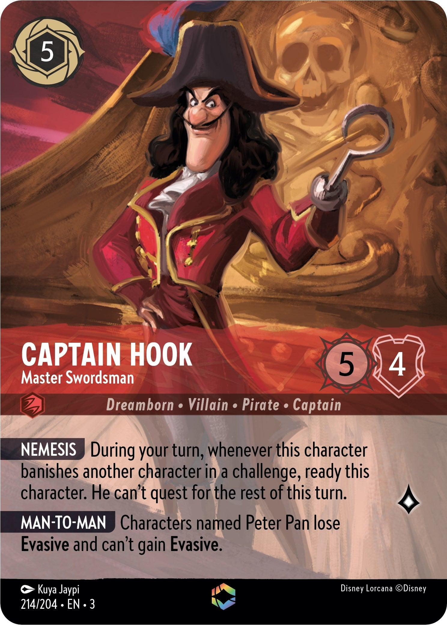 Image for Captain Hook - Master Swordsman (Enchanted) (214/204) (Into the Inklands) (3) - Disney Lorcana