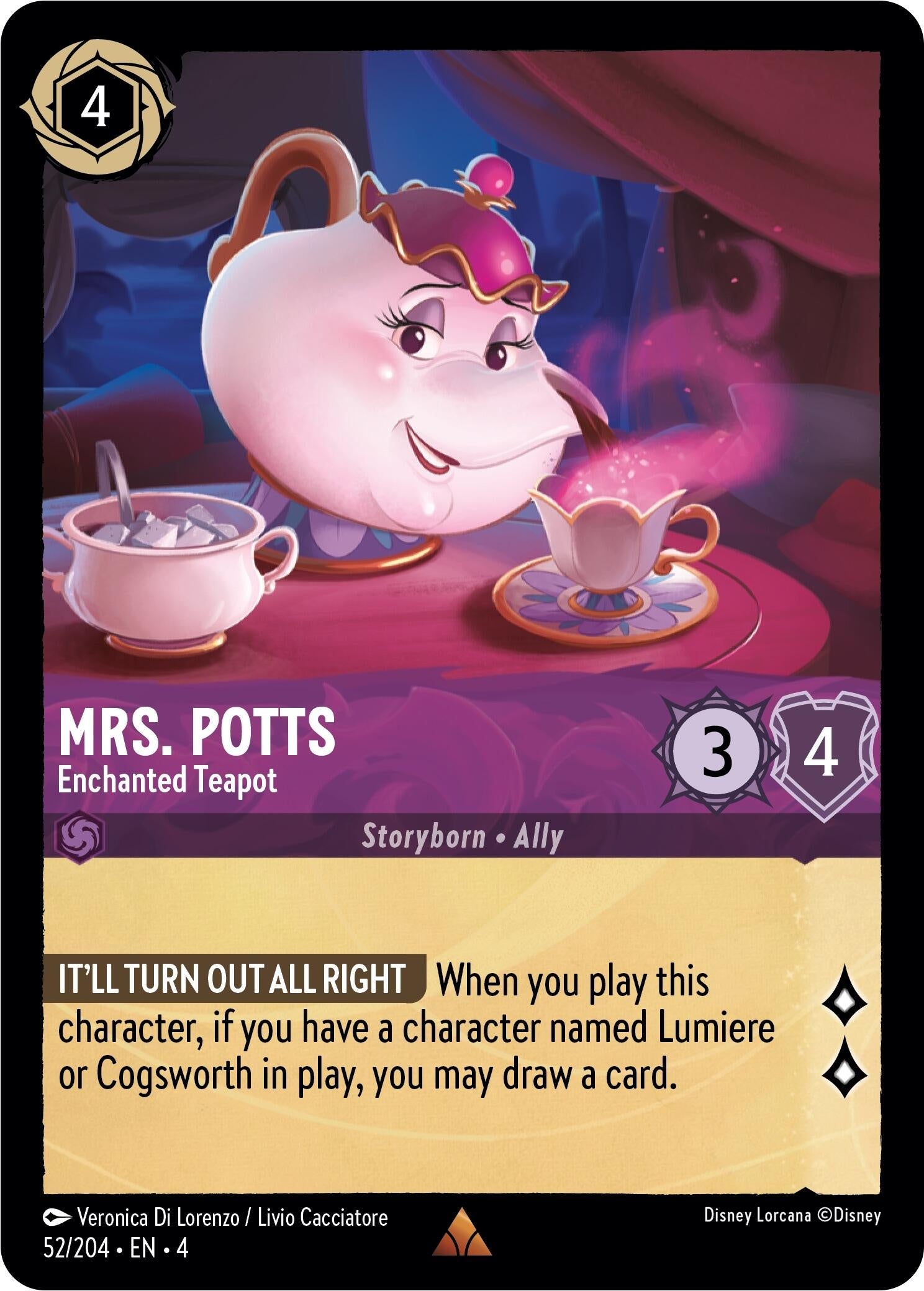 Image for Mrs. Potts - Enchanted Teapot (52/204) (Ursula's Return) (4) - Disney Lorcana