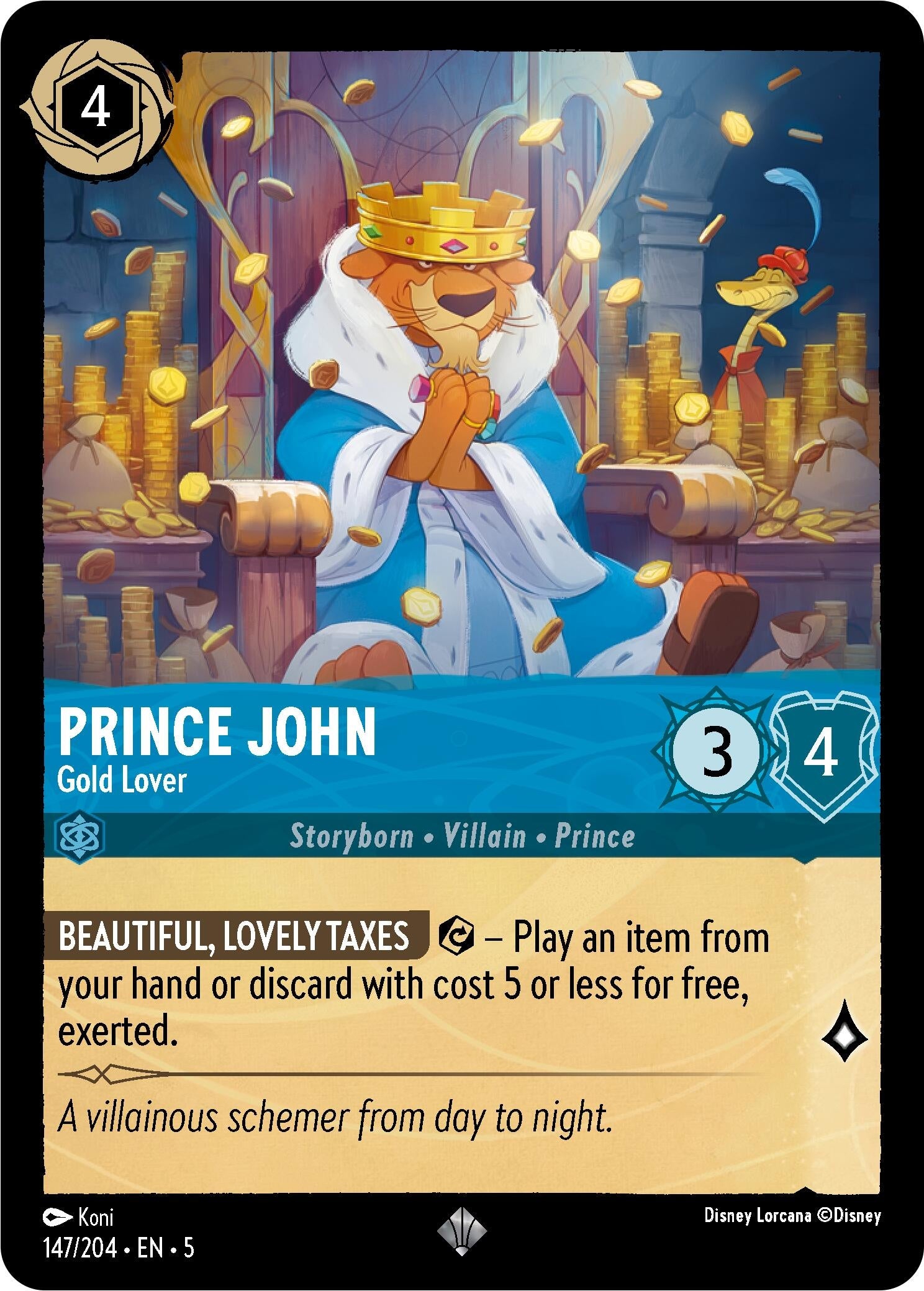 Image for Prince John - Gold Lover (147/204) (Shimmering Skies) (5) - Disney Lorcana