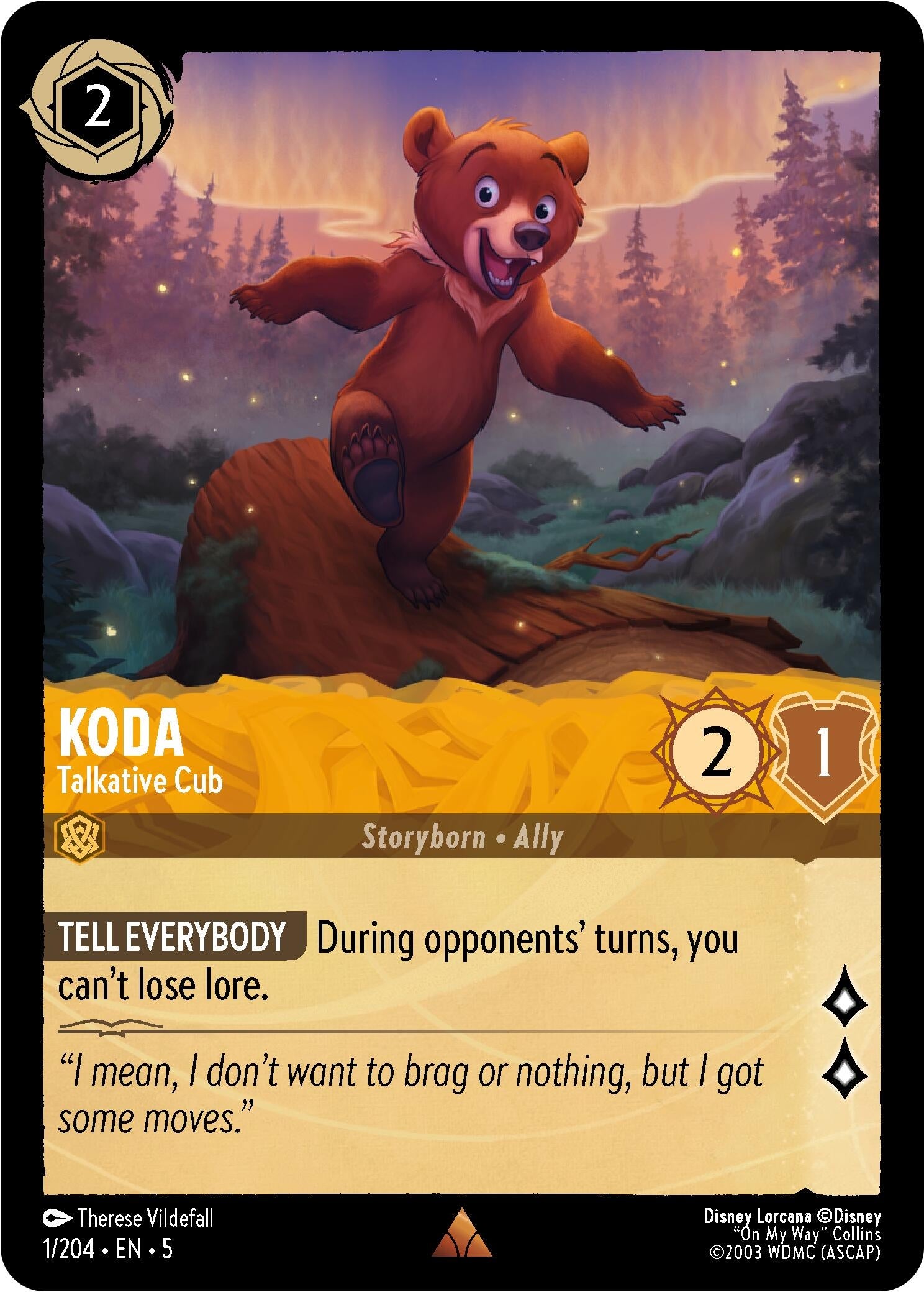Image for Koda - Talkative Cub (1/204) (Shimmering Skies) (5) - Disney Lorcana