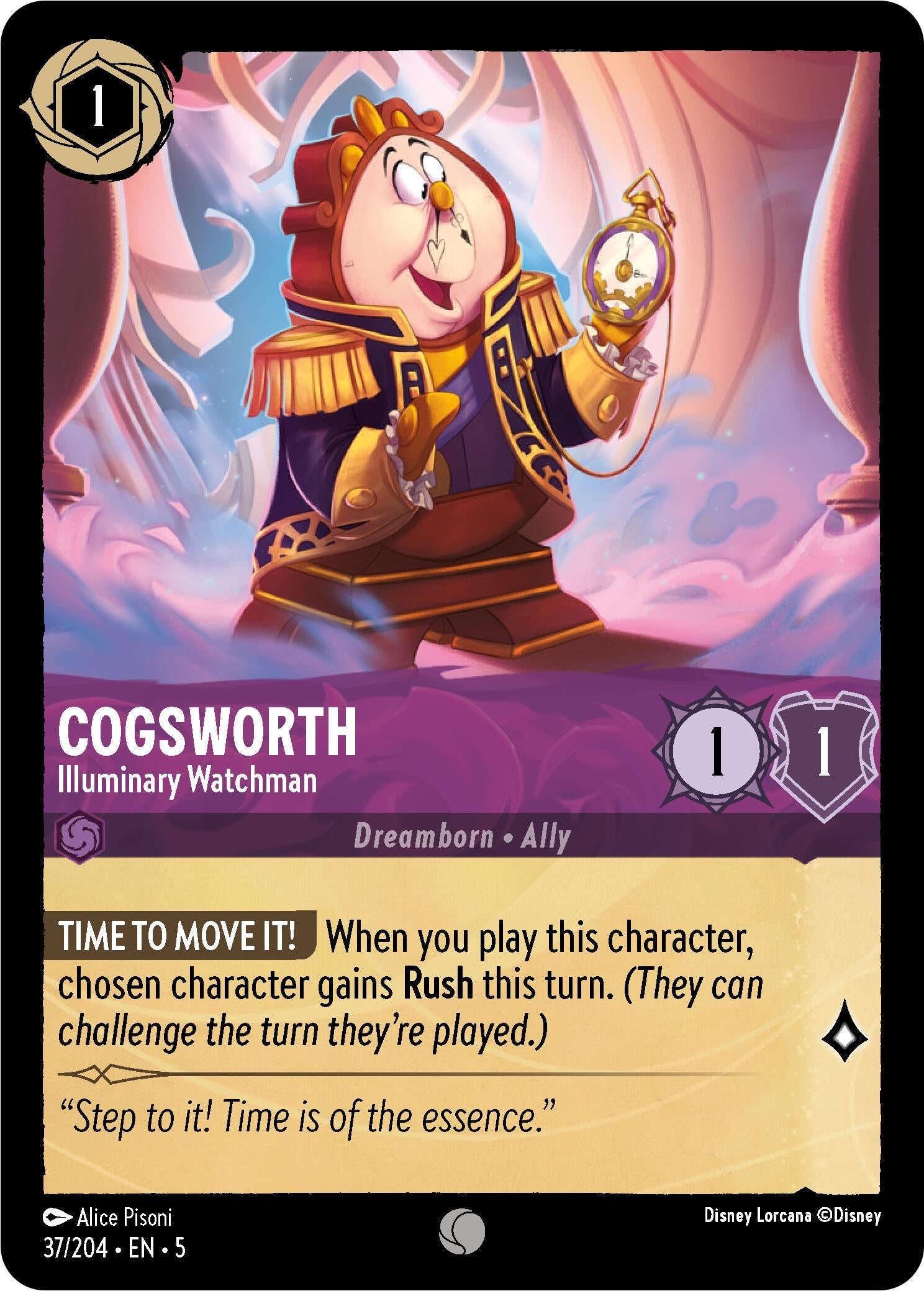Image for Cogsworth - Illuminary Watchman (37/204) (Shimmering Skies) (5) - Disney Lorcana