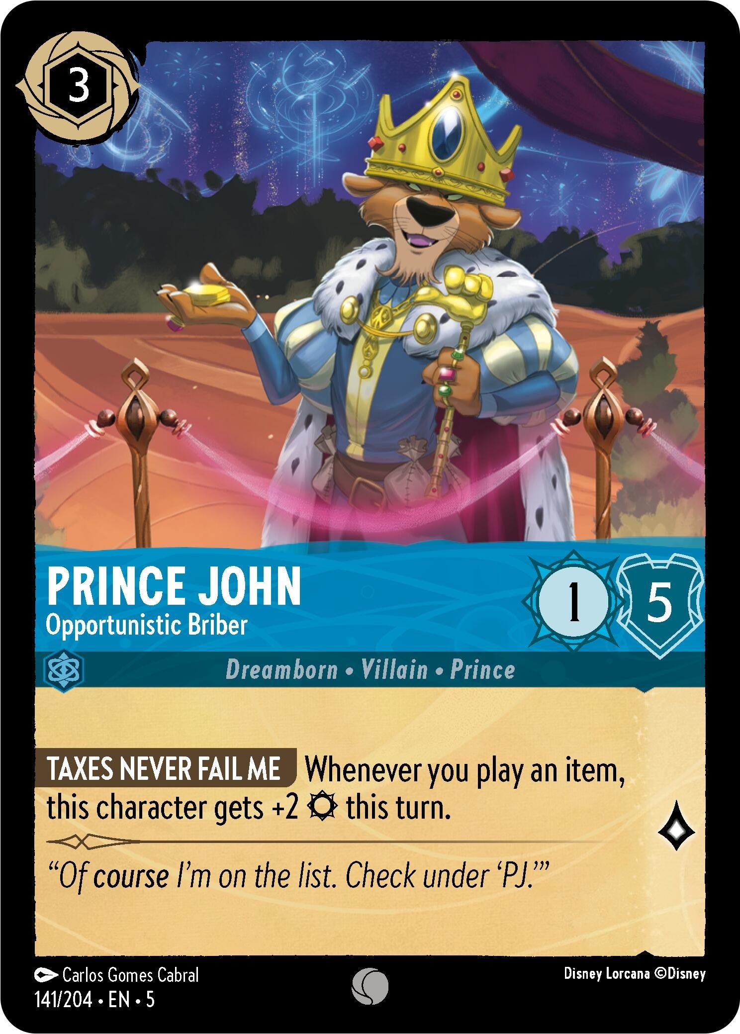 Image for Prince John - Opportunistic Briber (141/204) (Shimmering Skies) (5) - Disney Lorcana