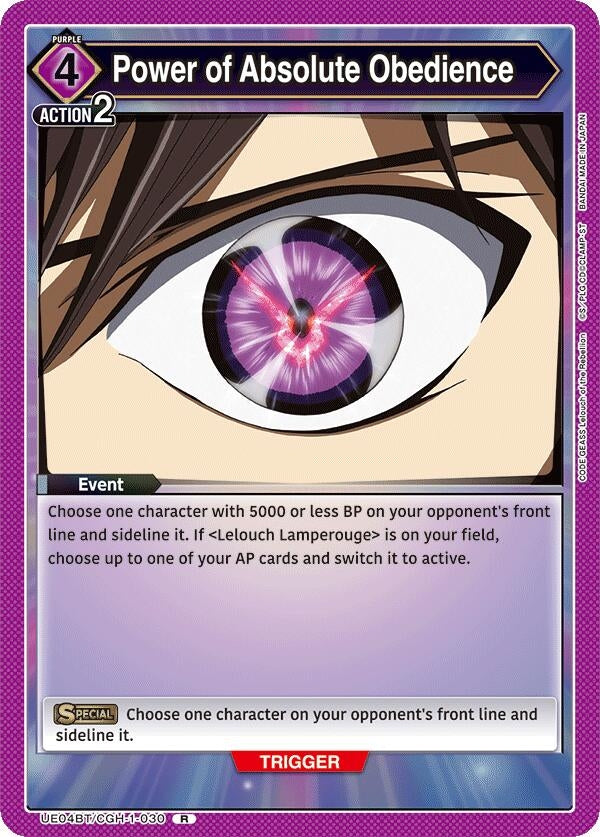 Image for Power of Absolute Obedience (UE04BT/CGH-1-030) (UE04BT: CODE GEASS: Lelouch of the Rebellion) (UE04BT) - Union Arena