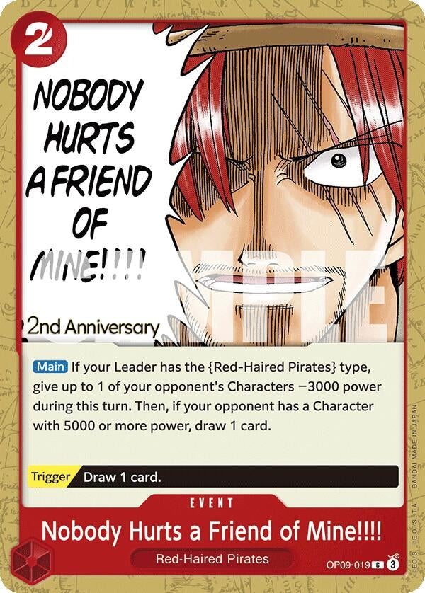Image for Nobody Hurts a Friend of Mine!!!! (OP09-019) (Emperors in the New World: 2nd Anniversary Tournament Cards) (OP09 ANN) - One Piece Card Game