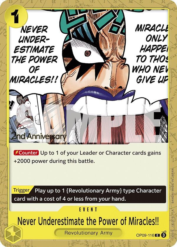 Image for Never Underestimate the Power of Miracles!! (OP09-116) (Emperors in the New World: 2nd Anniversary Tournament Cards) (OP09 ANN) - One Piece Card Game