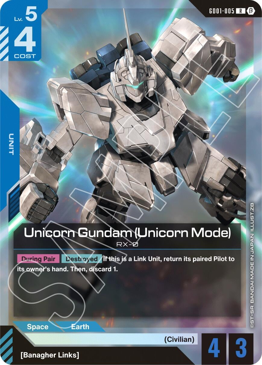 Image for Unicorn Gundam (Unicorn Mode) (GD01-005) (Edition Beta) (GD01_b) - Gundam Card Game