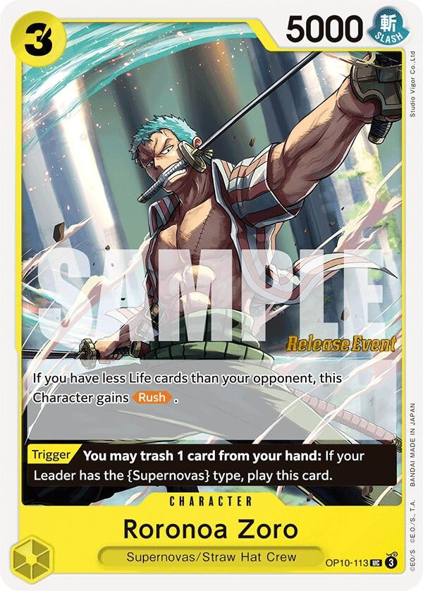Image for Roronoa Zoro (113) (OP10-113) (Royal Blood Release Event Cards) (OP10 RE) - One Piece Card Game
