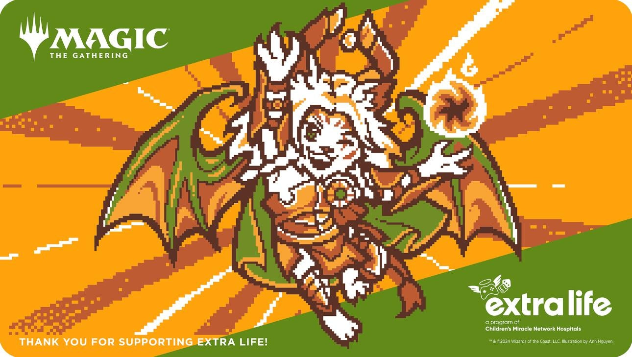 Image for Extra Life 2024 Playmat for Magic: The Gathering - Pixel Ajani - Playmats