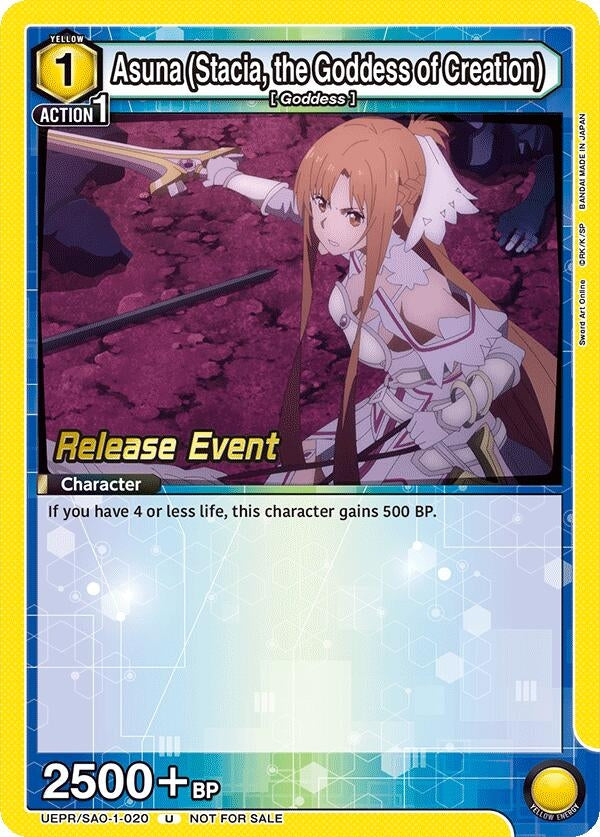 Image for Asuna (Stacia, the Goddess of Creation) (020) (UEPR/SAO-1-020) (UE07BT: Sword Art Online Release Event Cards) (UE07BT_RE) - Union Arena